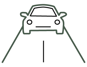 Outline of a car on a road with lane markings.