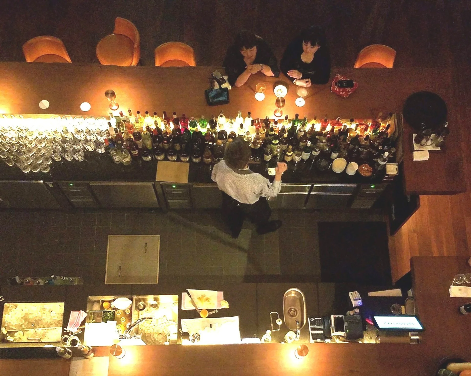 Looking down at a bar in Ginza Tokyo