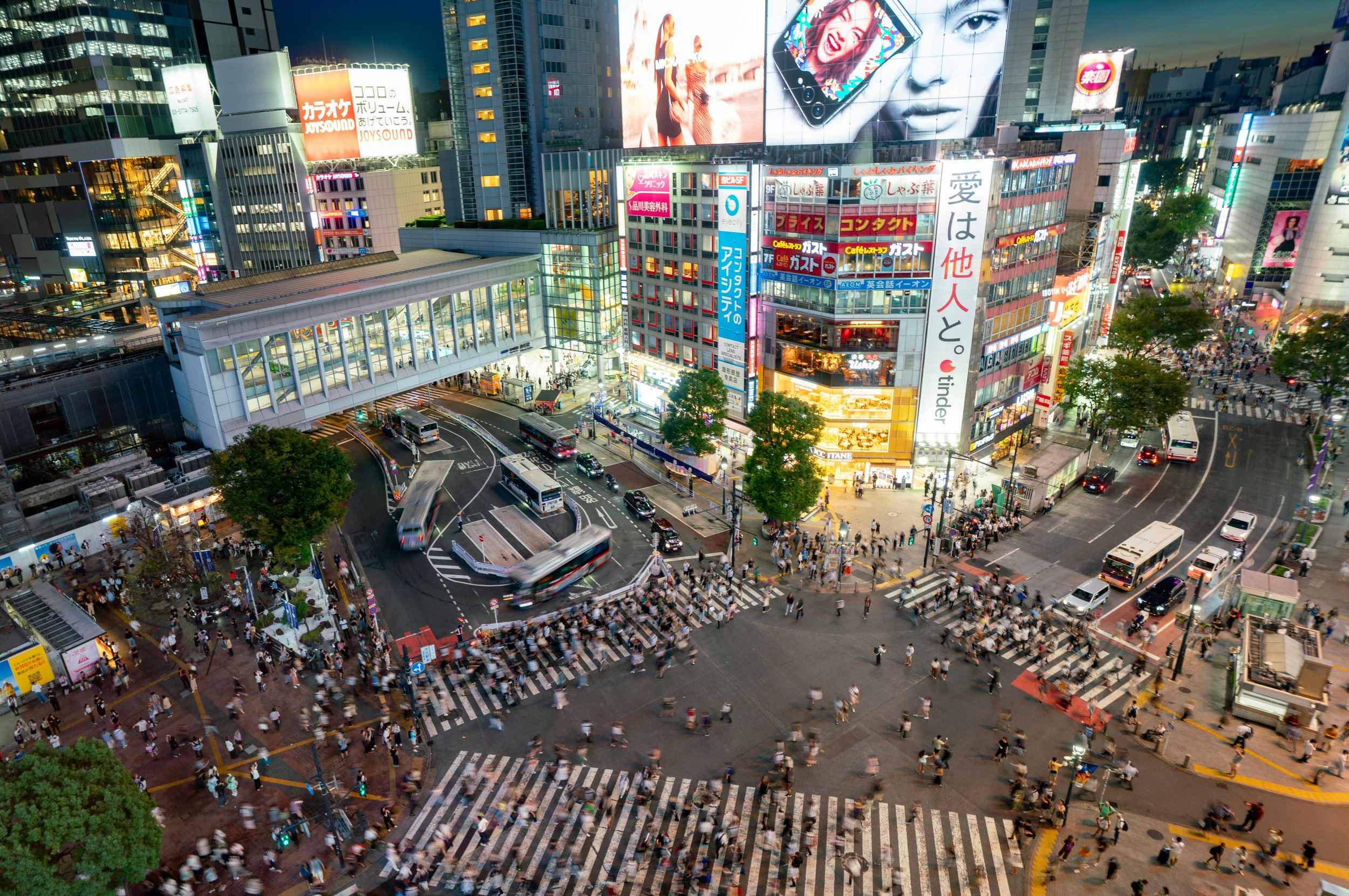 Arial view of scramble crossing Shibuya Japan