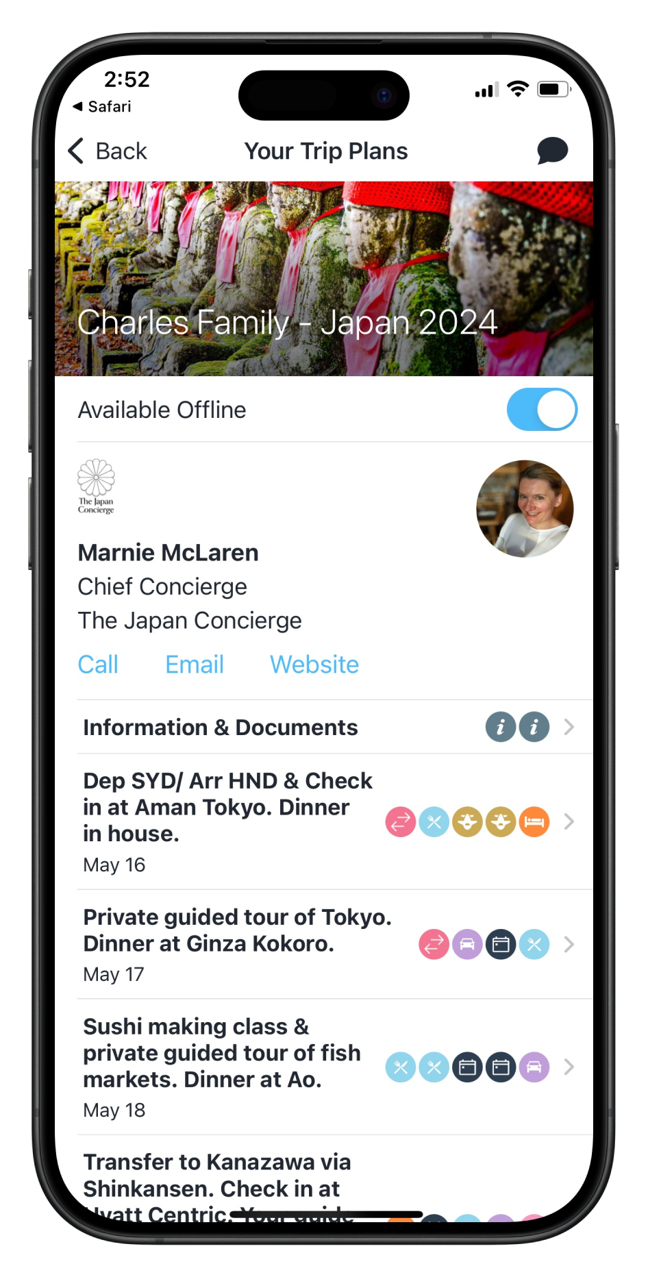 Example of  Mobile Travel Itinerary App