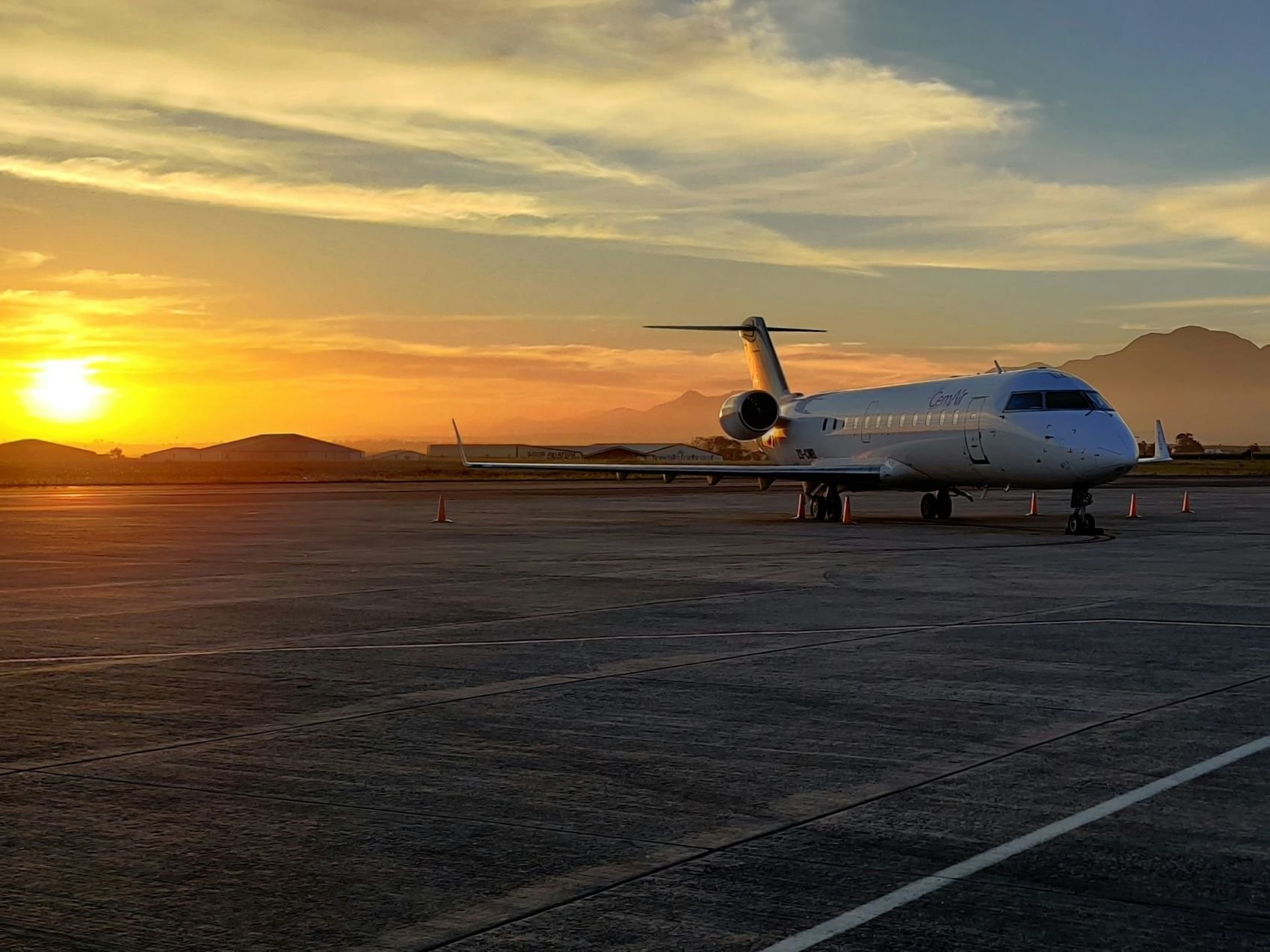 aeroplane on tarmac at at sunset George South Africa