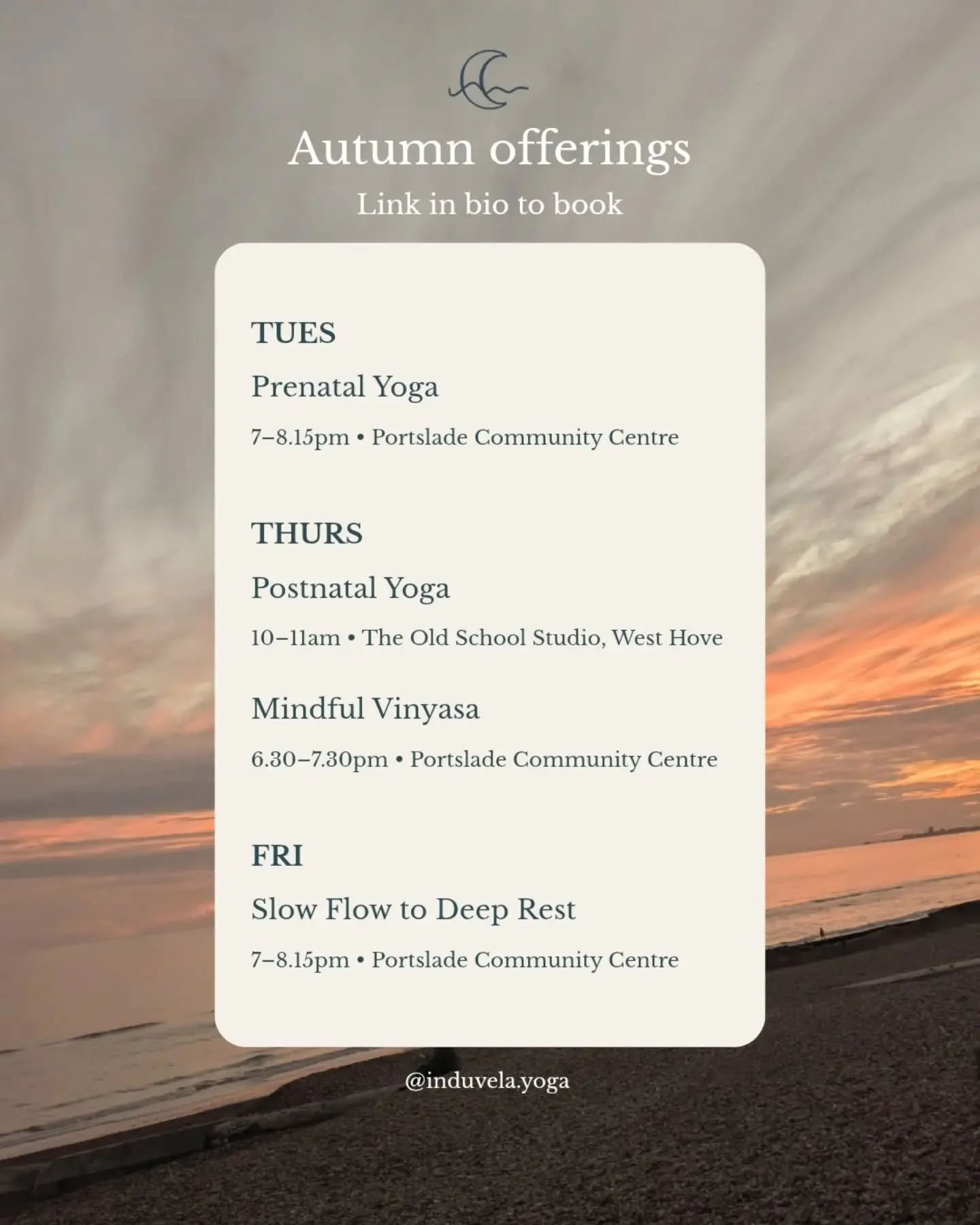 Come and practice with me this Autumn. There's classes for every body. Prenatal, Postnatal and newly launched Mindful Vinyasa and Slow Flow to Deep Rest. 

I'm excited for this expansion and feeling into where there may be space for even more.

Link 