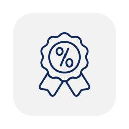Icon of a ribbon award with a percentage symbol in the center
