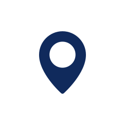 Map pin icon in navy blue on a white background.