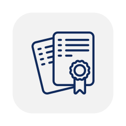 Icon of two certificates or diplomas, one with a ribbon or seal.