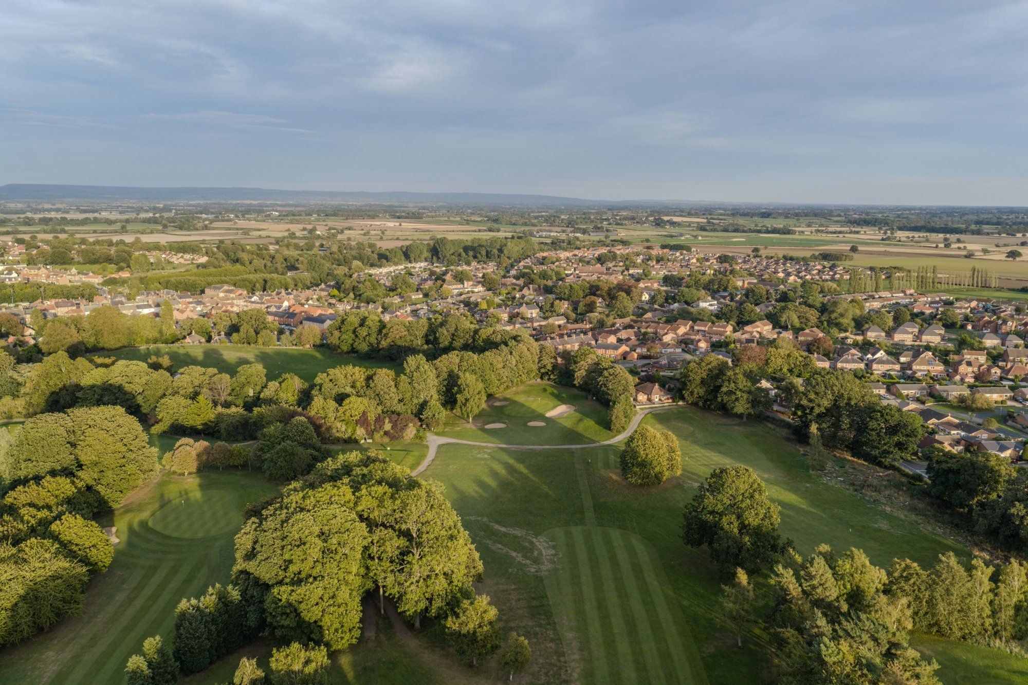 Aerial view of Bedale Golf Club and the town of Bedale