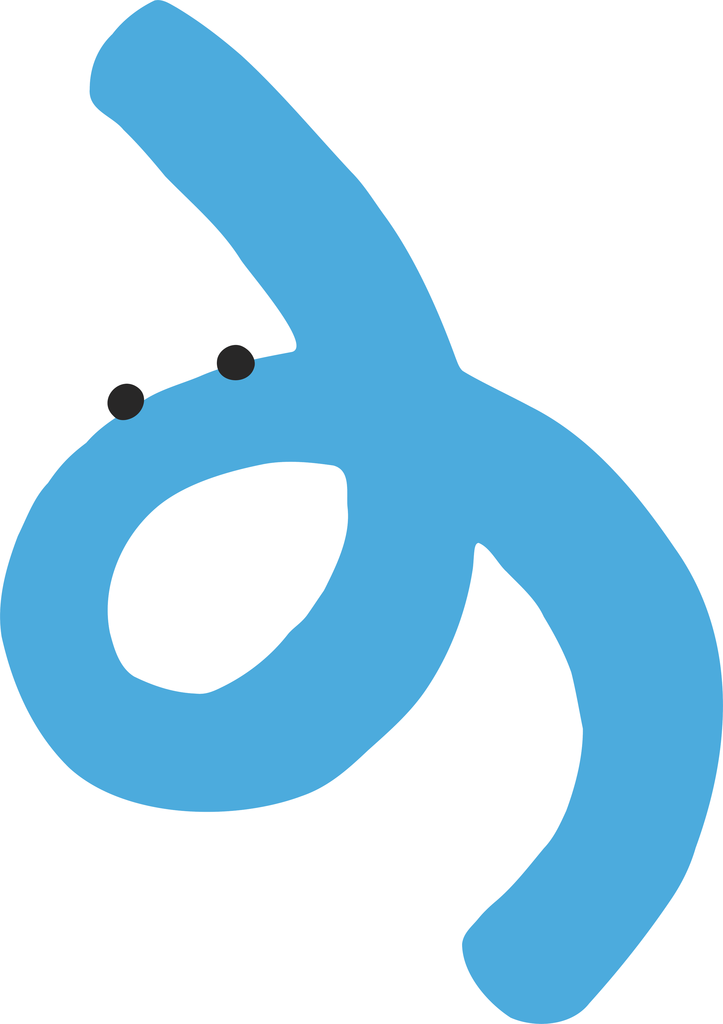 Blue illustration of the swirly pipe cleaner with black dots as eyes.