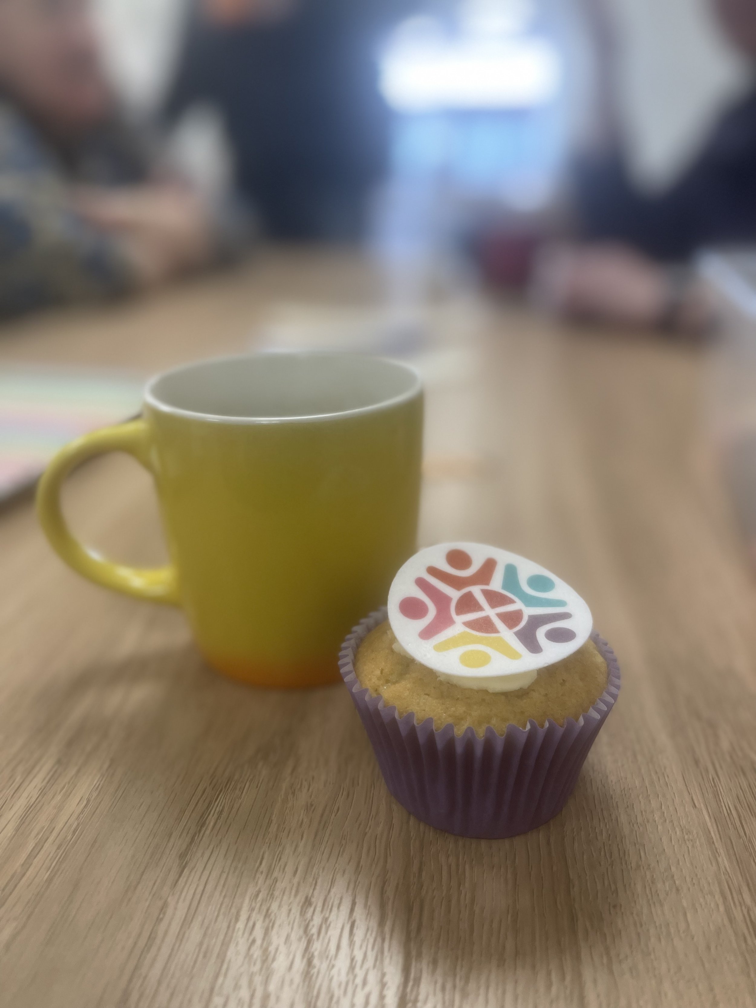 A hot drink and a cupcake inside the Twenty 7 building in Pontefract.