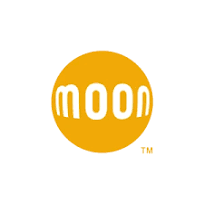 Yellow circular logo with the word 'moon' written in lowercase white letters.