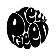 Typography design with the words 'Pretty Good' in black, arranged in a circular, artistic style.