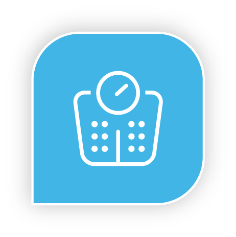 Icon of a weighing scale on a blue background.