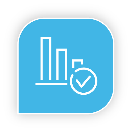 Icon of a bar chart with a checkmark, symbolizing data analysis or completed tasks.