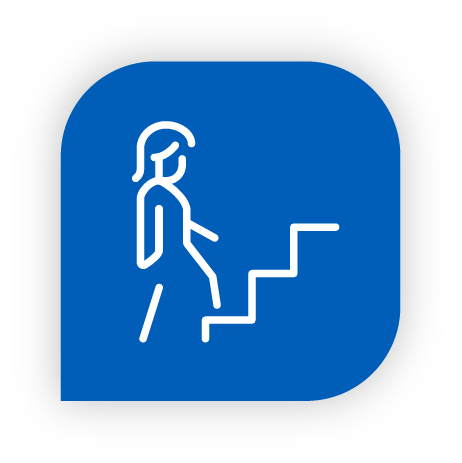 Icon of a person walking up stairs, indicating stairway access.