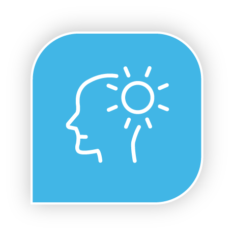 Icon of a person's profile with a sun symbol representing ideas or insight.