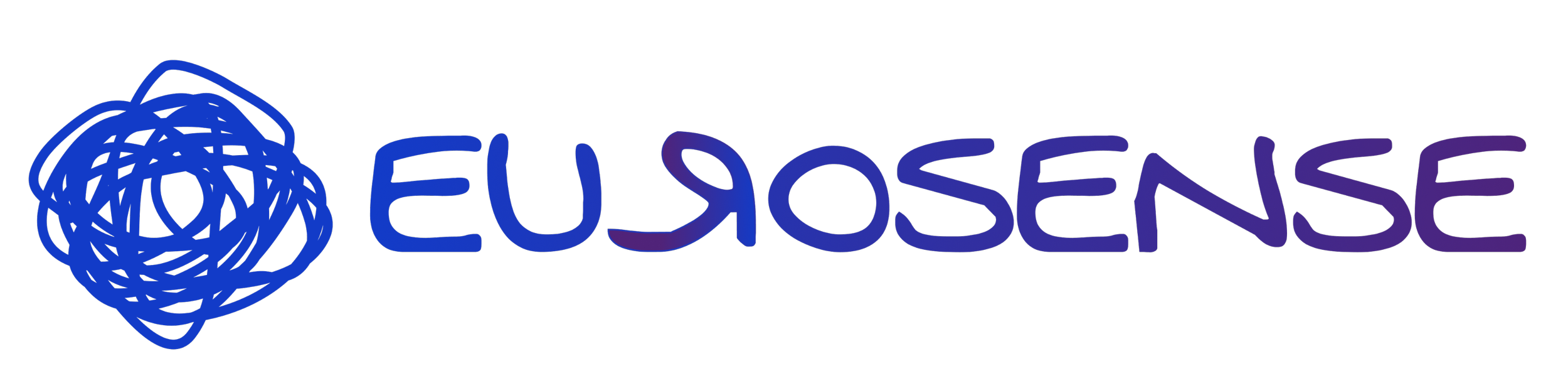 Neon sign displaying the word "EURSENSE" with a blue circular scribble logo on a black background.