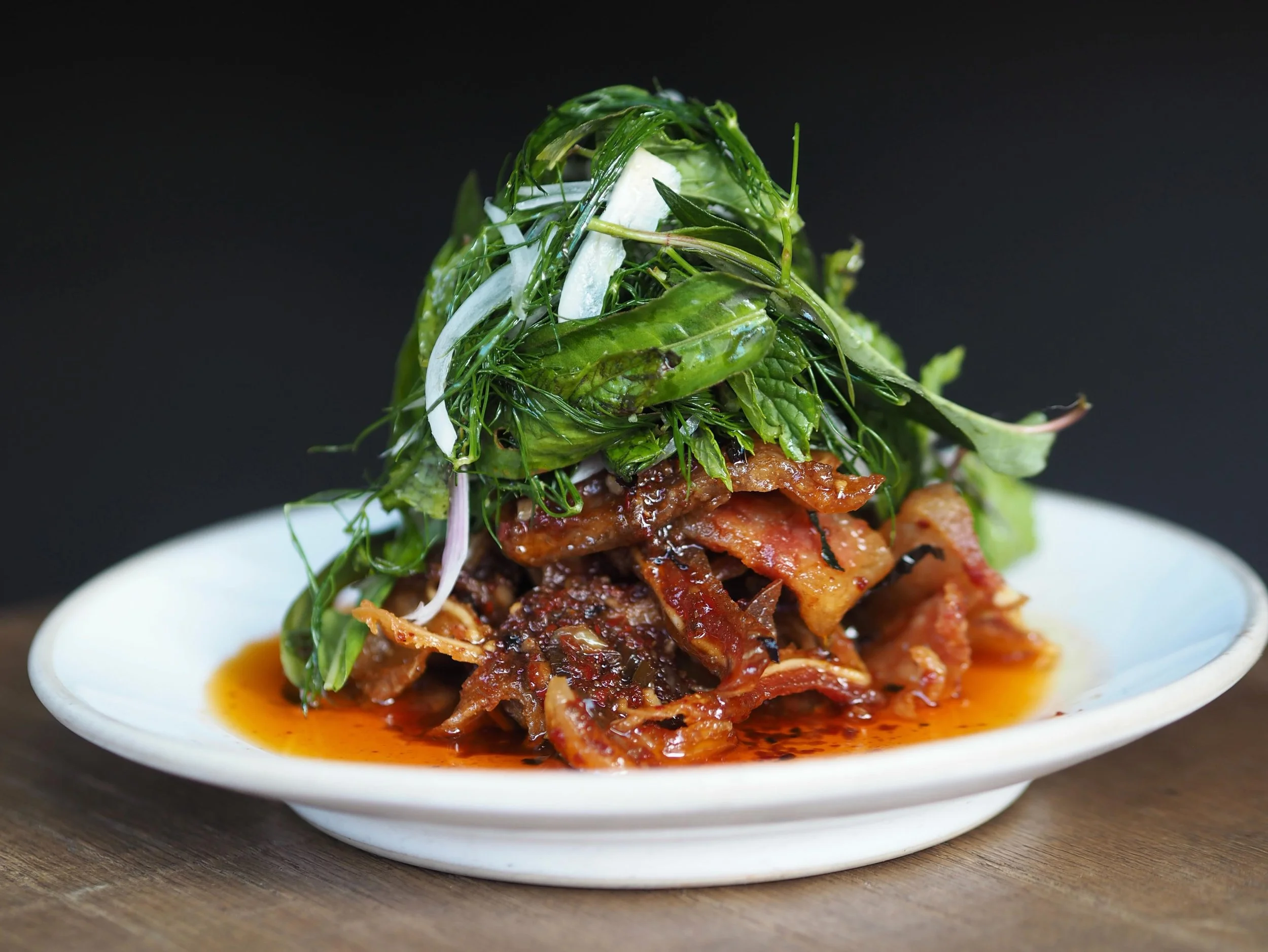 OIL SPILL CRISPY PIG EARS, HERB SALAD 🌿

Okay guys, Alex js here for three weeks only !!! 
I encourage you all to put your running shoes on and get down here whilst you can.

Incredible food chef !