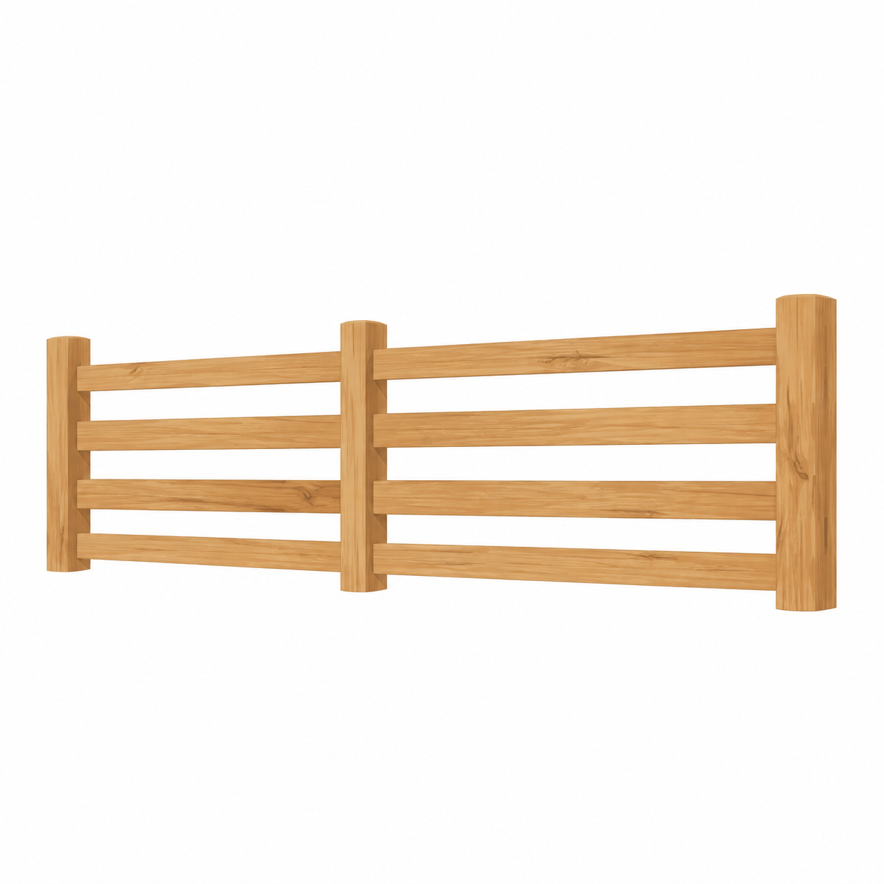 Wooden fence with horizontal slats and vertical posts on a white background.
