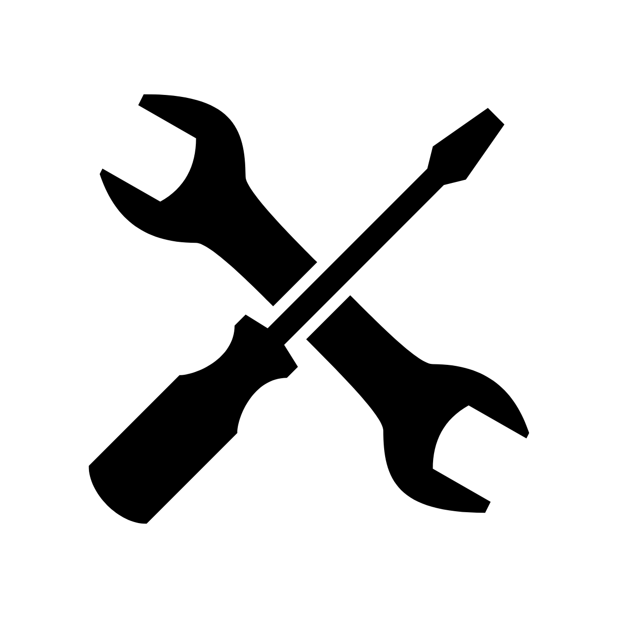 Black icon of a crossed screwdriver and wrench.