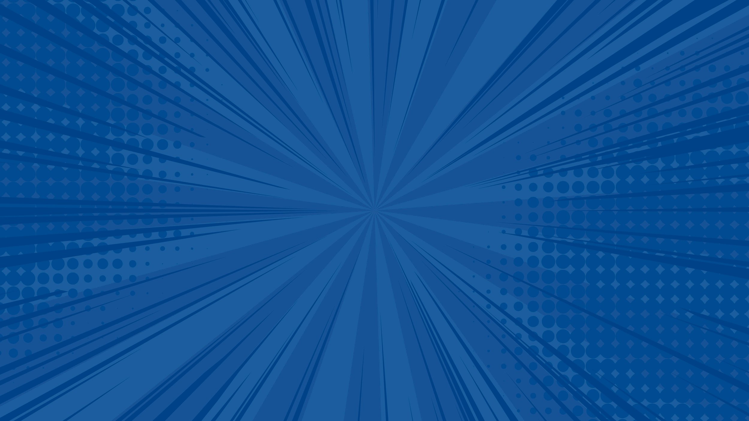 Bright blue background with radial lines and dot patterns creating a dynamic, energetic design.