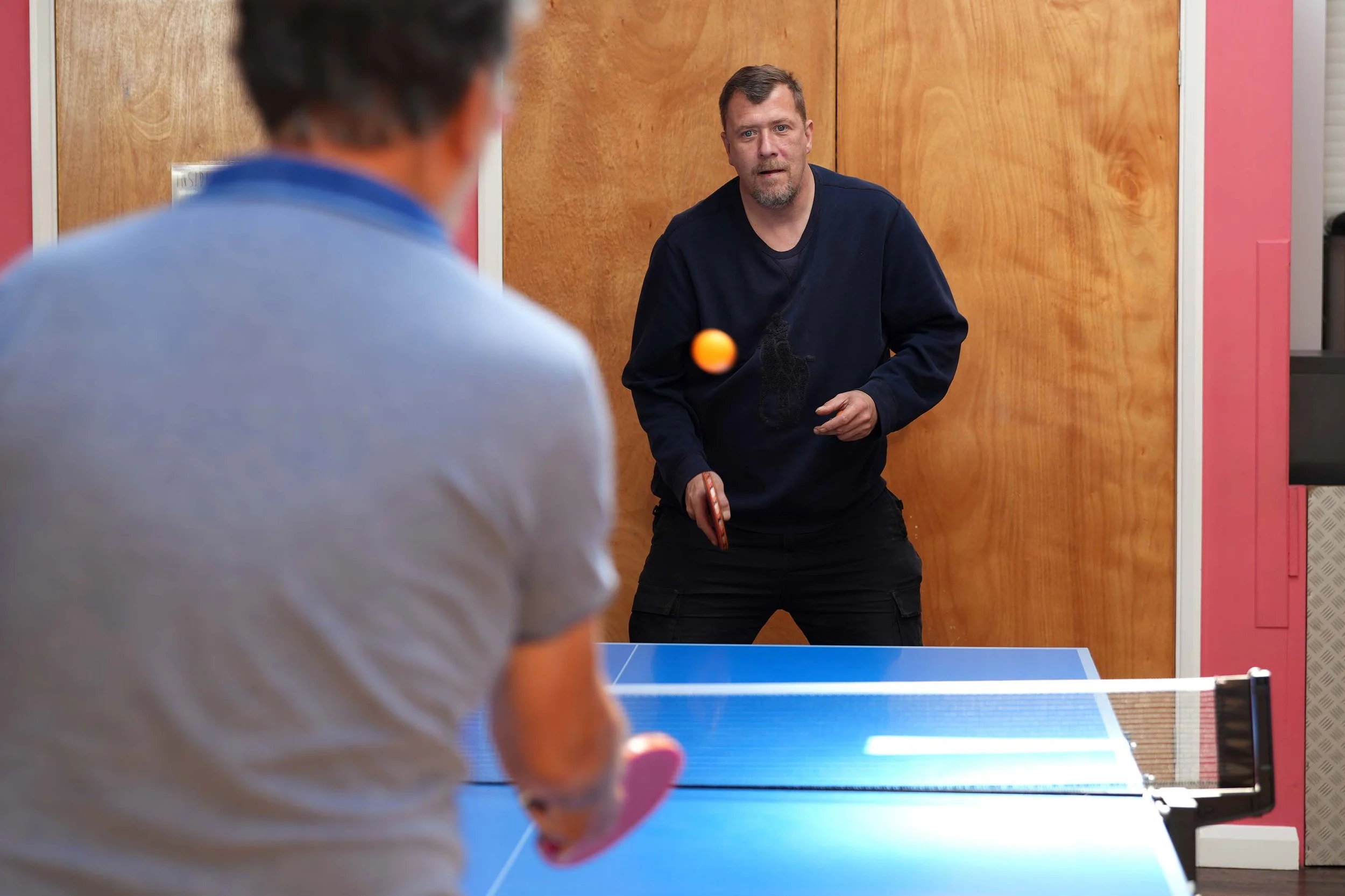 Two men playing ping pong, during The Shed, a mens group that runs in Kempston during the week. #Grace #Community #TheShed