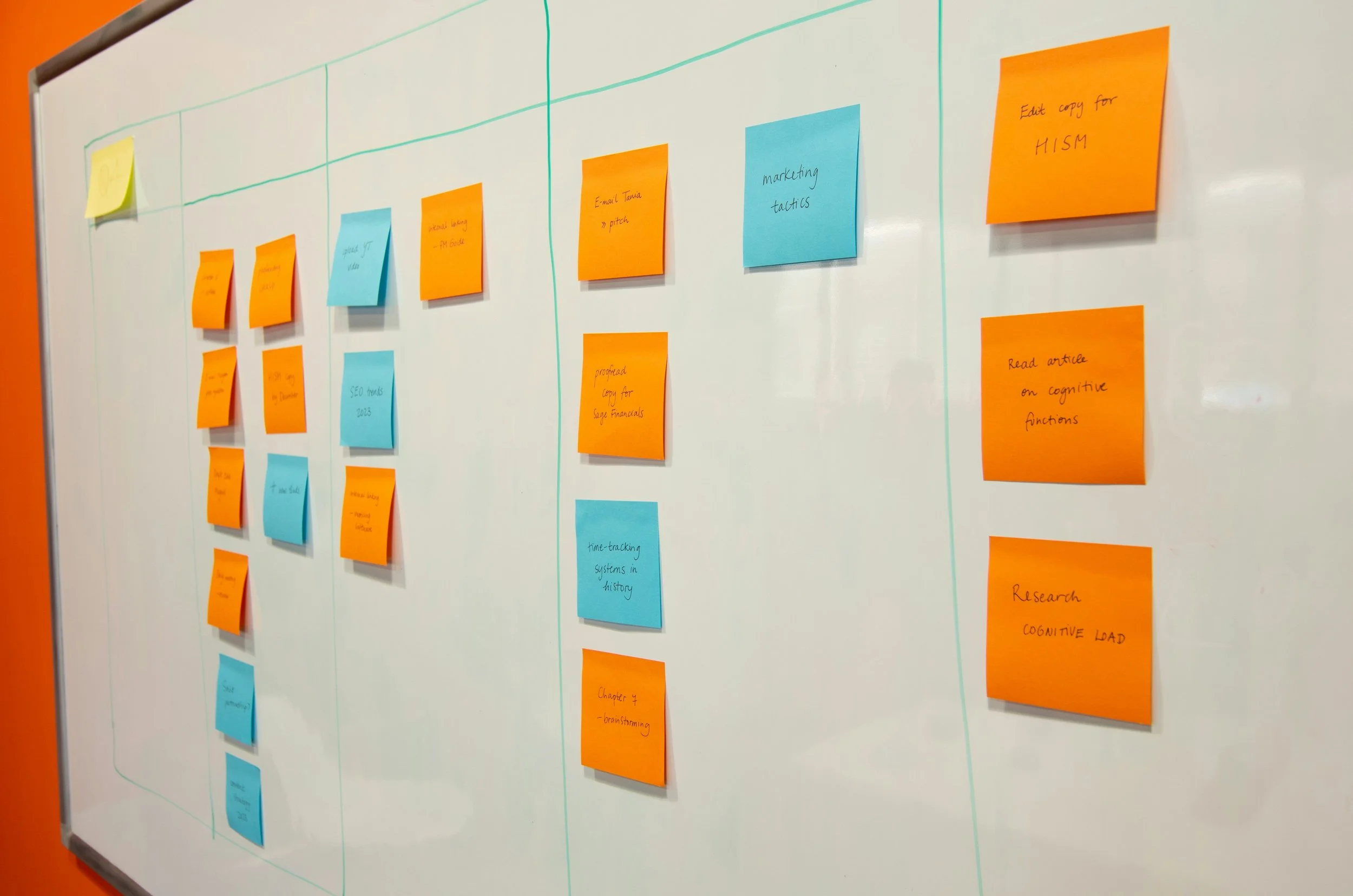 whiteboard with sticky notes