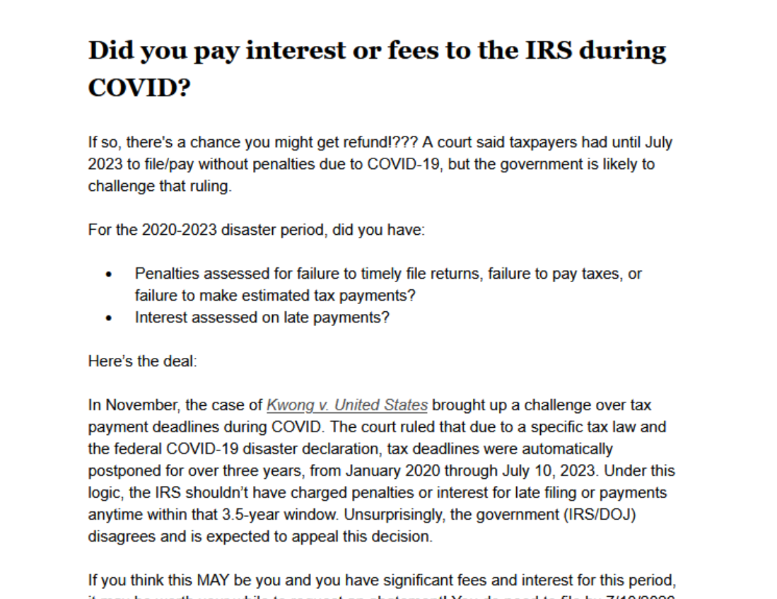 Moonshot Covid and Tariff refunds