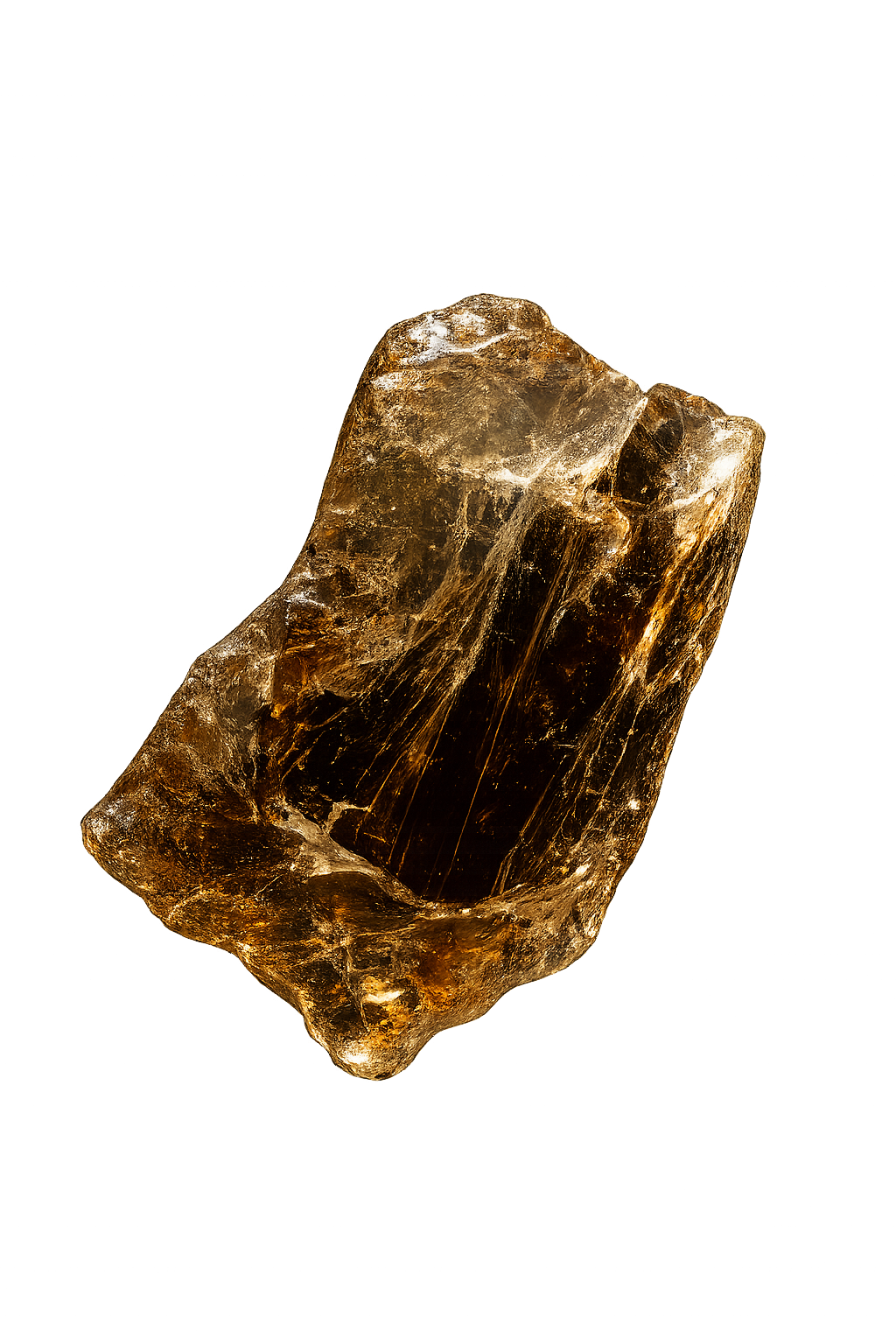Un grande pezzo di ambra dorata e traslucida.