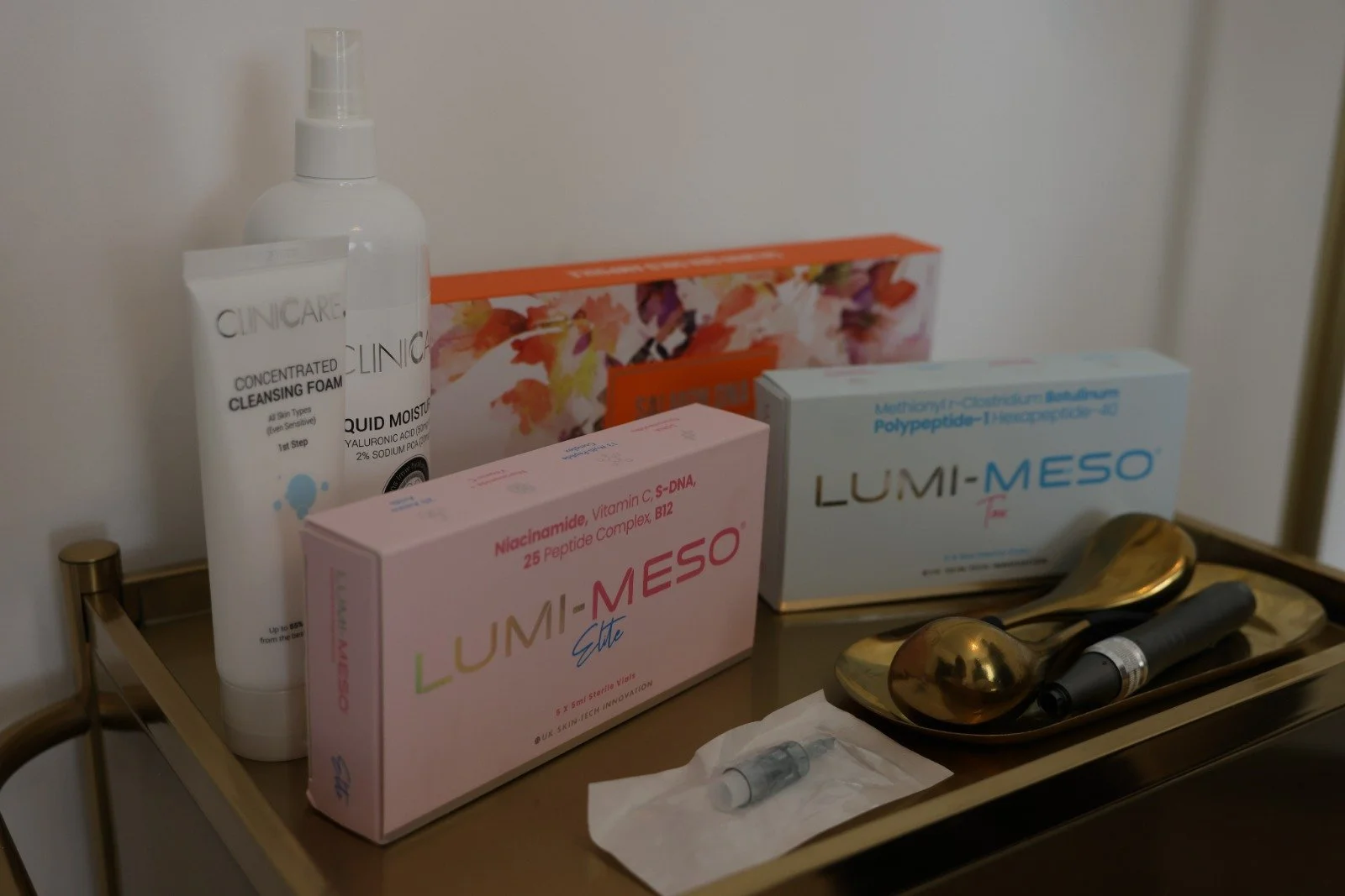 Professional Lumi-Meso skincare products used for advanced facial treatments