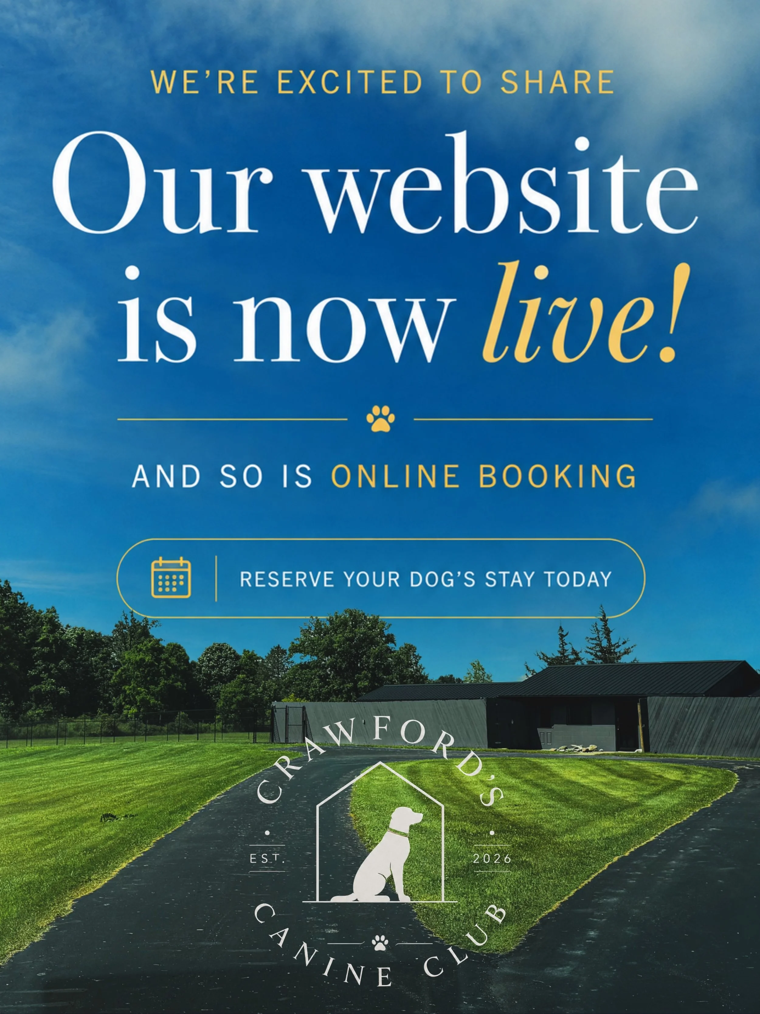 The wait is over.

Our website is officially live&mdash;and so is online booking.

We&rsquo;ve created a place where booking your dog&rsquo;s stay is just as seamless as their experience at the Club.

Explore our services, take a look around the prop