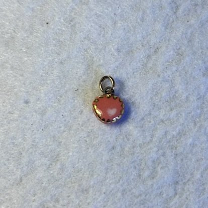 Mini Pink Porcelain Heart Charm with White Heart and Gold Dotted Border