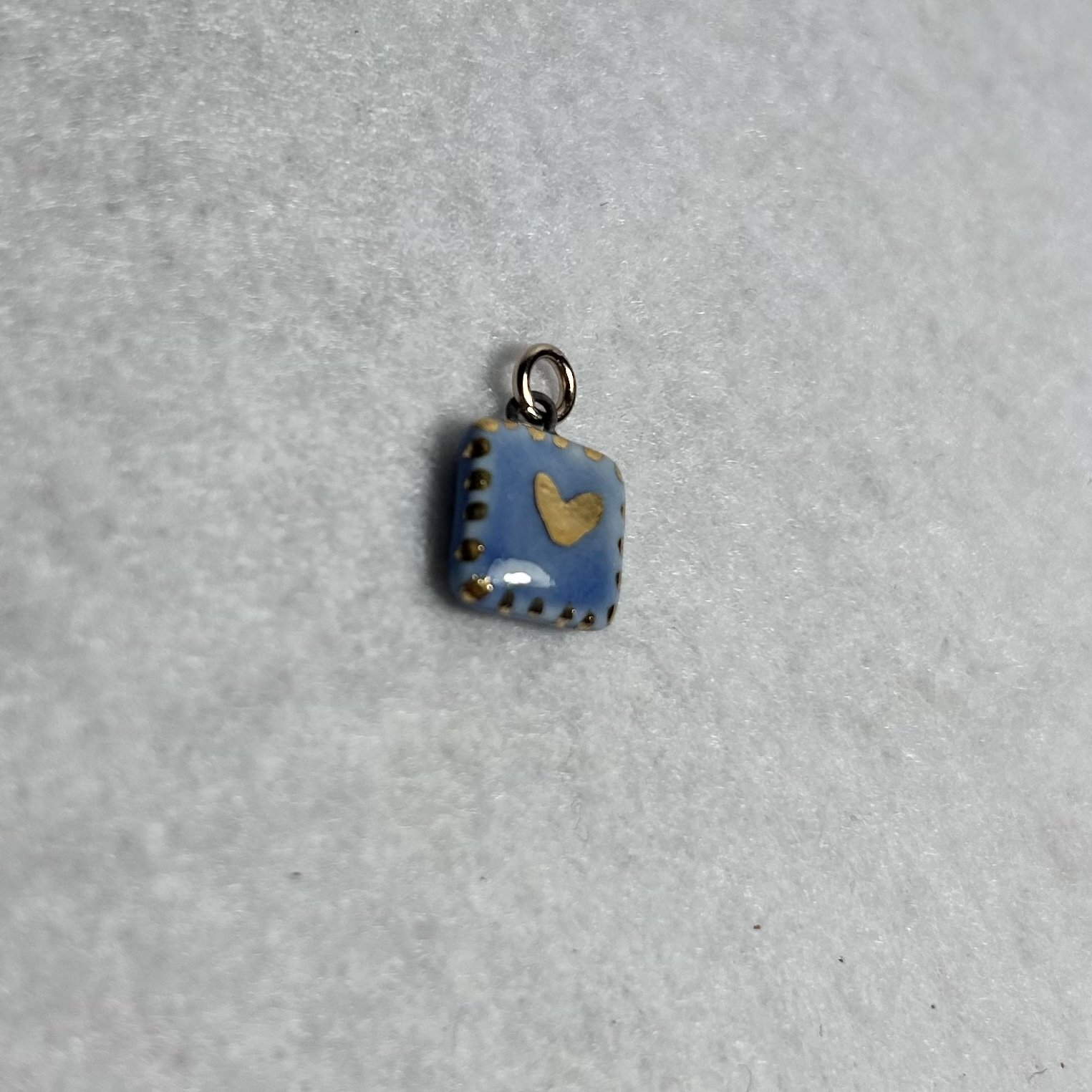 Gold Heart Porcelain Charm, Blue