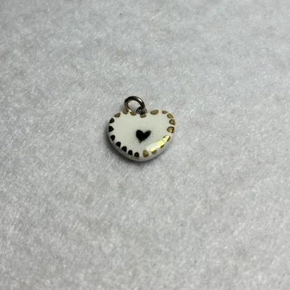Black Heart Porcelain Charm, White