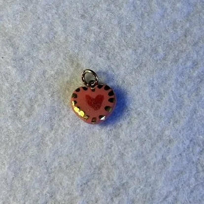 Pink Porcelain Heart Charm with Red Heart and Gold Scalloped Border