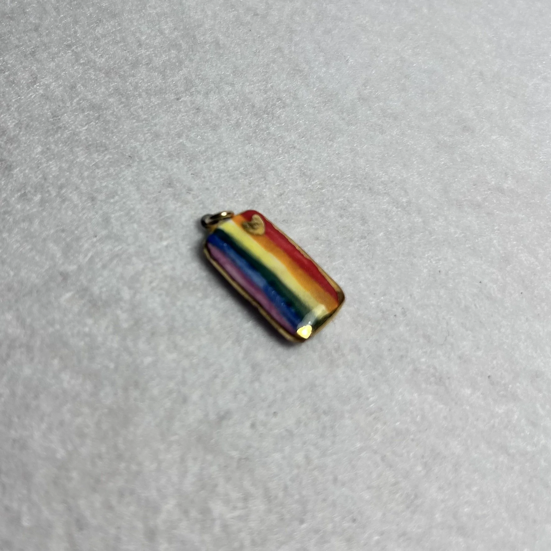 Gay Pride Rainbow Porcelain Charm with Gold Heart