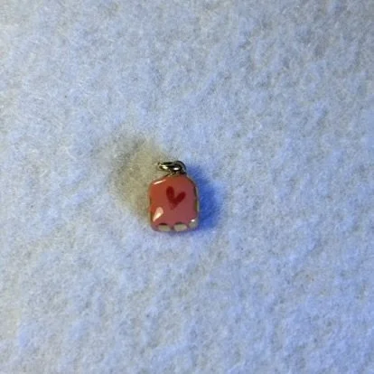 Mini Pink Square Porcelain Charm with Red Heart and Gold Scalloped Border