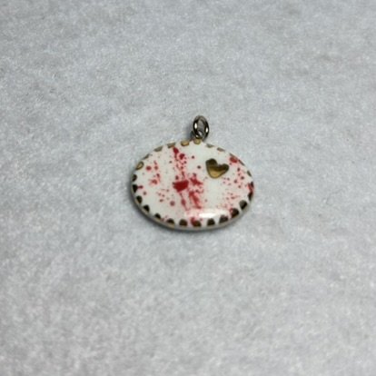 Gold Heart Porcelain Charm with Red Paint Splatter