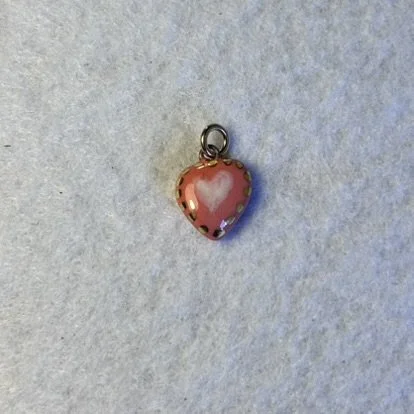Pink Porcelain Heart Charm with White Heart and Gold Scalloped Border
