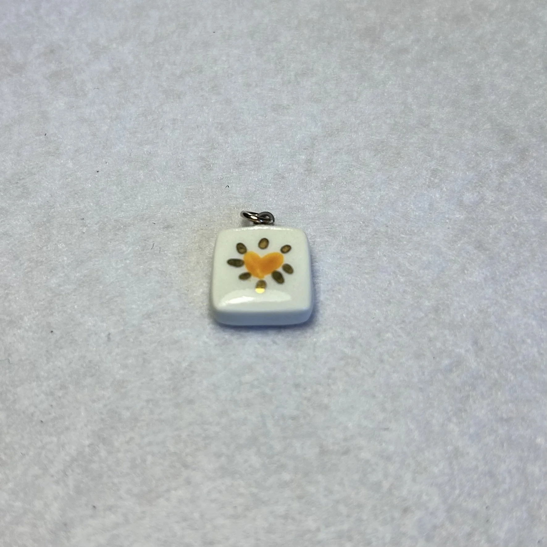 White Porcelain Heart Charm with Red Heart and Gold Dotted Border