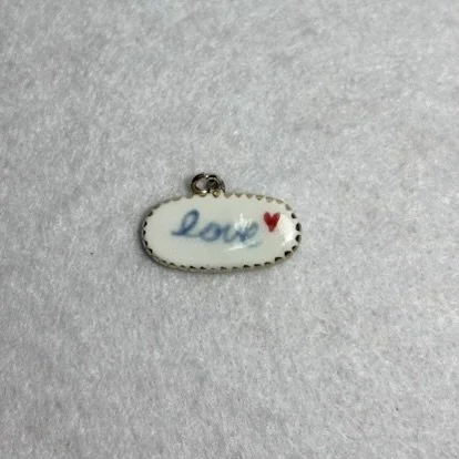 "Love" Porcelain Charm with Red Heart and Gold Border