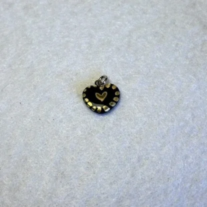 Black Porcelain Heart Charm with Gold Heart and Gold Scalloped Border