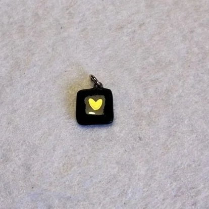 Black Square Shaped Porcelain Charm with Gold Heart