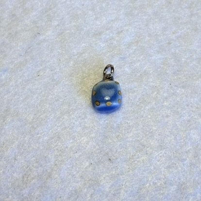 Mini Blue Square Porcelain Charm with White Heart and Gold Dotted Border