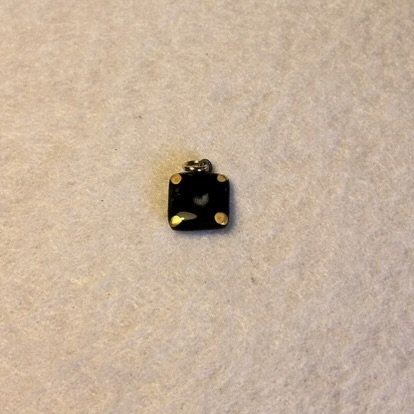 Black Square Porcelain Charm with White Heart and Gold Corner Dots