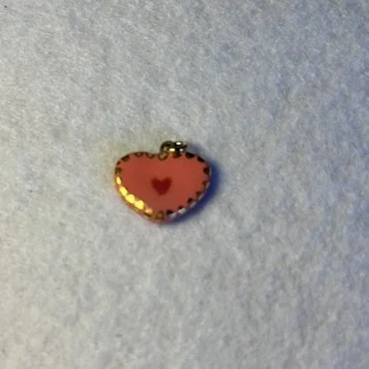 Pink Porcelain Heart Charm with Red Heart and Gold Scalloped Border