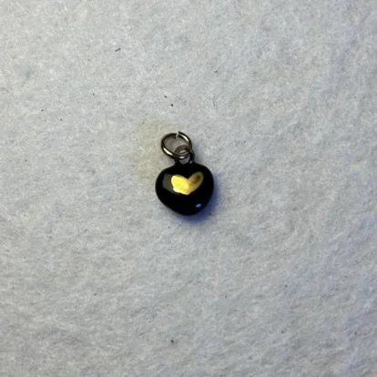 Mini Black Porcelain Heart Charm with Gold Heart