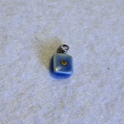 Mini Blue Square Porcelain Charm with Tiny Gold Heart