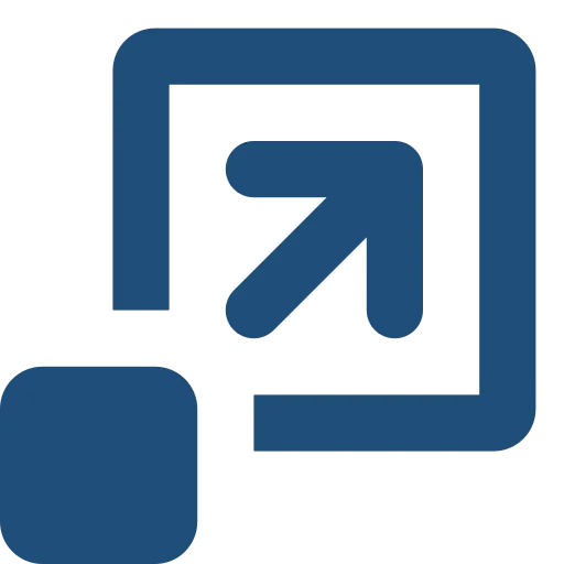 Icon depicting a blue arrow pointing upward and to the right inside a square with rounded corners, connected to a smaller square at the bottom left.
