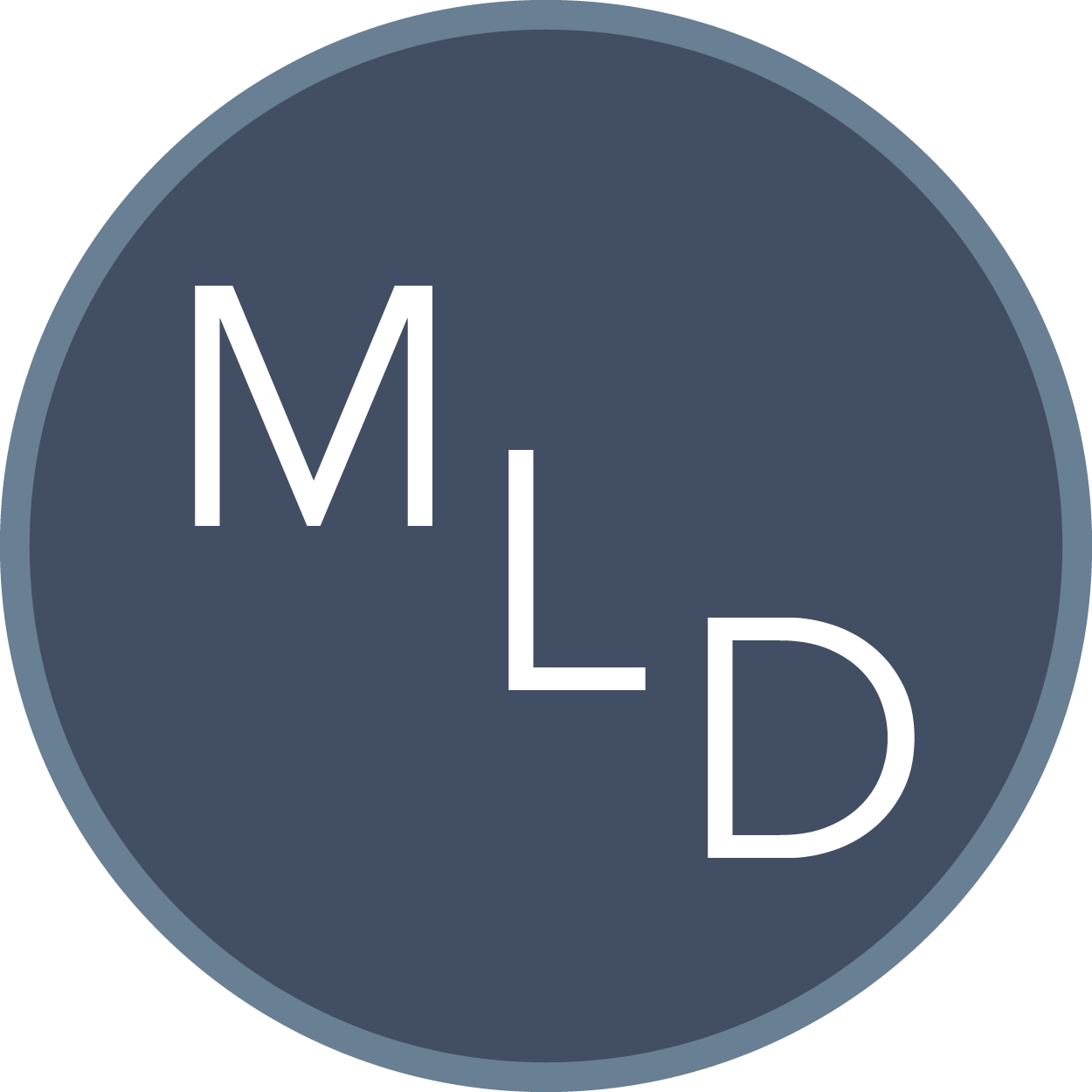 Circular logo with dark gray background and lime green border, containing the text 'MLD' in white.