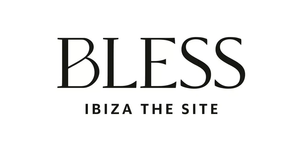 Black text reading "Bless Ibiza the Site" on a white background.