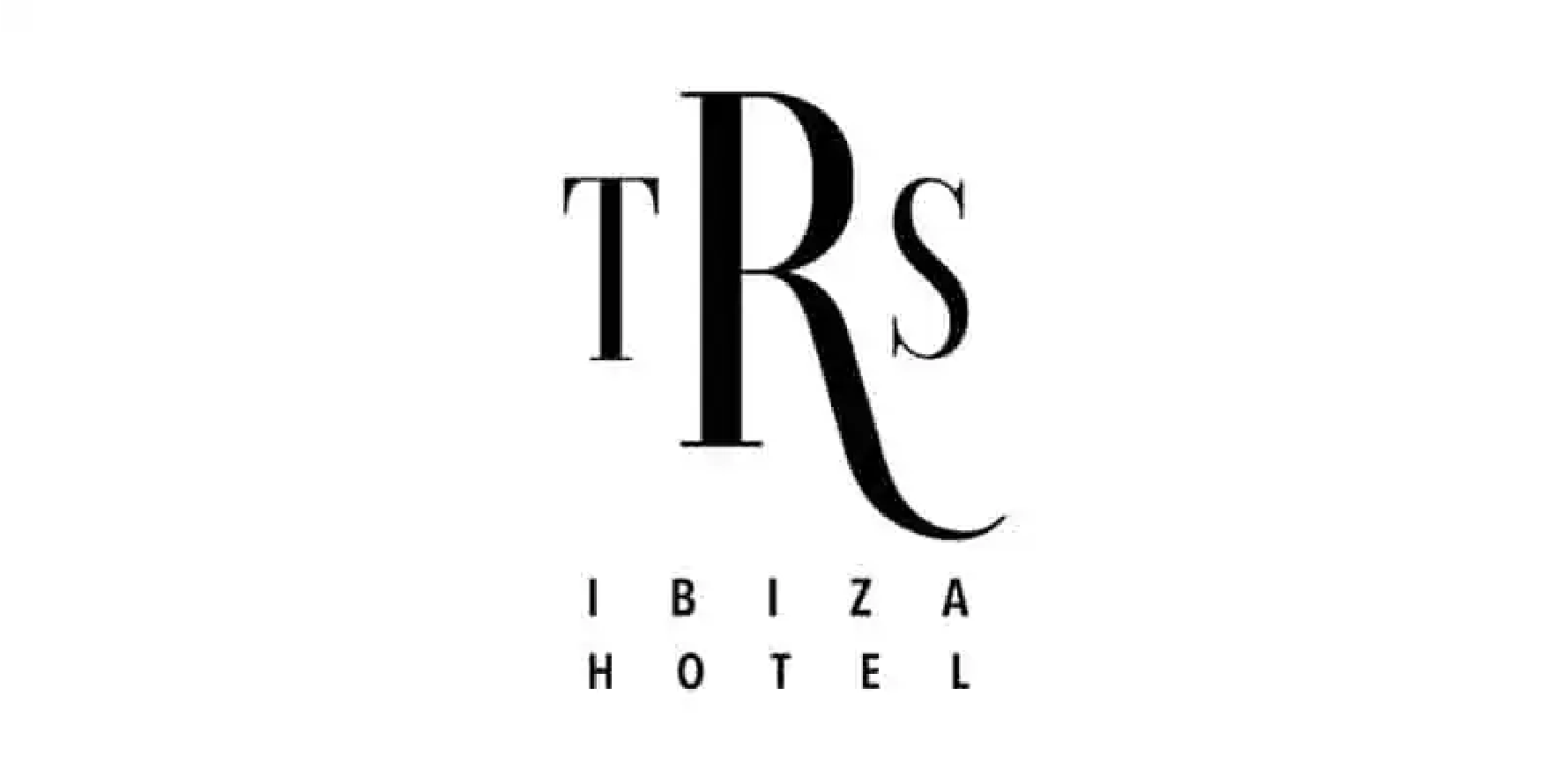 Logo for TRS Ibiza Hotel. The logo features stylized black serif letters 'TRS' with 'Ibiza Hotel' written below in smaller, spaced-out capital letters on a white background.